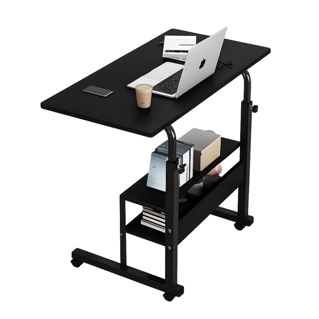 Height Adjustable Table With Shelf (Black Frame)